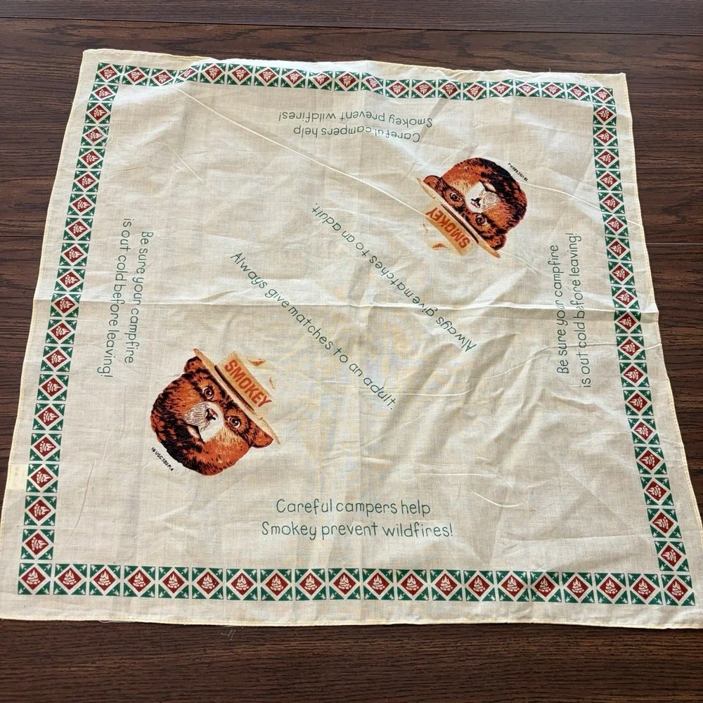 Vintage Smokey Bear Fire Safety Bandana Scarf 22x22 Wildfire Prevention Camping
